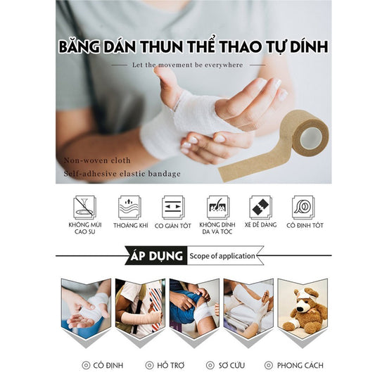 Băng Thun Bóng Đá - Băng Keo Thể Thao Tự Dính (cao su non) - rộng 5cm*4.5m