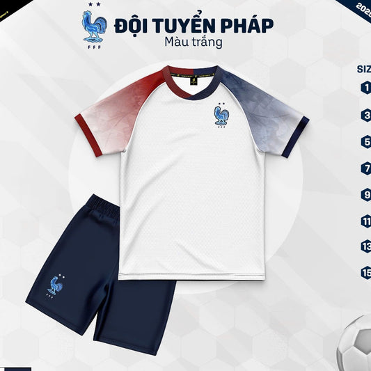 Set Bóng Đá Tuyển Pháp Vải Thun Thoáng Mát - Có In Tên Số