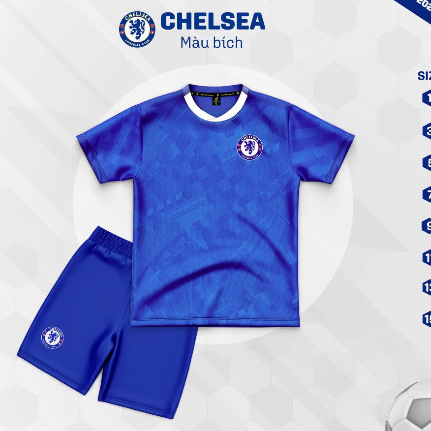 Áo Bóng Đá Trẻ Em Chelsea Xanh 2025 Mới Nhất - Áo Đá Banh Hình Thực - Có In Tên Số