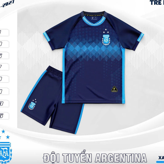Set Quần Áo Bóng Đá Trẻ Em Argentina Xanh 2025 - có in tên số