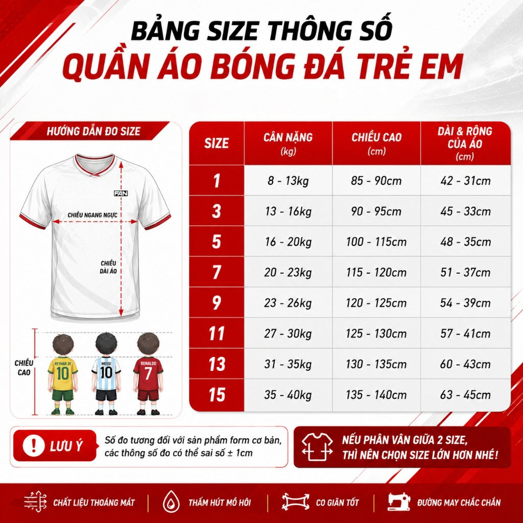 Set Bóng Đá Trẻ Em Tây Ban Nha Kem - Có In Tên Số