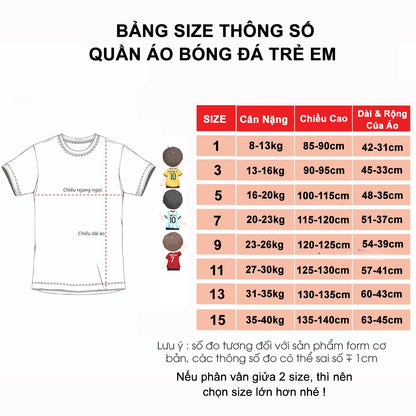 Bộ Bóng Đá CLB MU Trẻ Em Thun Lạnh Thoáng Mát - Có In Tên Số