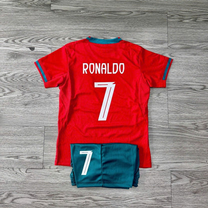 Bộ Quần Áo Bóng Đá Trẻ Em Bồ Đào Nha Đỏ 2025 Ronaldo - Có in tên số theo yêu cầu