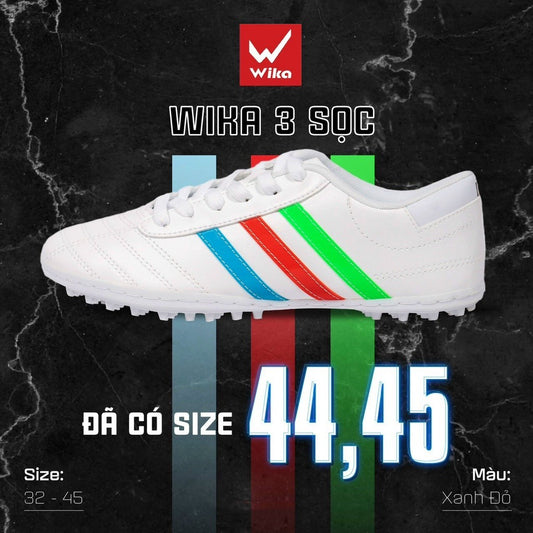 GIÀY BÓNG ĐÁ BIG SIZE WIKA 3 SỌC (tặng tất dệt)- GIÀY PHỦI SIZE 44 & SIZE 45 - Đã may full đế