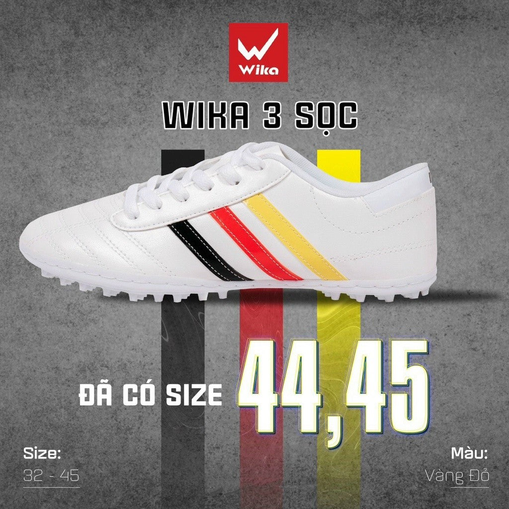 GIÀY BÓNG ĐÁ BIG SIZE WIKA 3 SỌC (tặng tất dệt)- GIÀY PHỦI SIZE 44 & SIZE 45 - Đã may full đế
