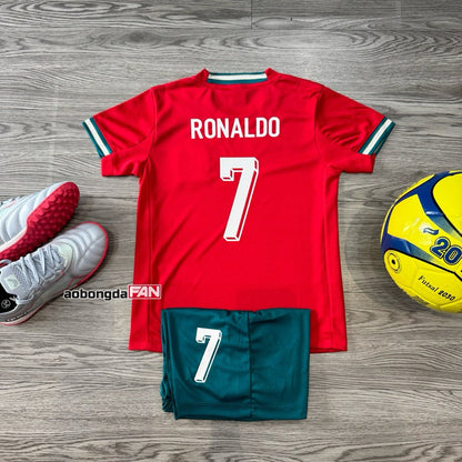Bộ Quần Áo Bóng Đá Trẻ Em Bồ Đào Nha Đỏ 2025 Ronaldo - Có in tên số theo yêu cầu