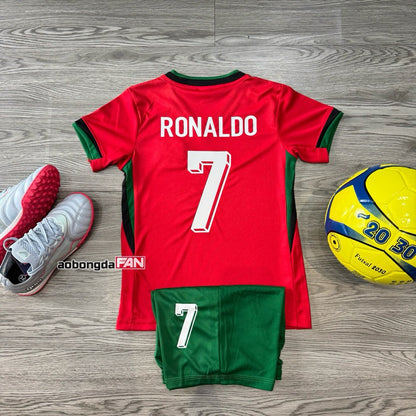 Bộ Quần Áo Bóng Đá Trẻ Em Bồ Đào Nha Đỏ 2025 Ronaldo - Có in tên số theo yêu cầu
