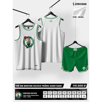Bộ Quần Áo Bóng rổ trẻ em Strivend Celtics- Thoáng Mát