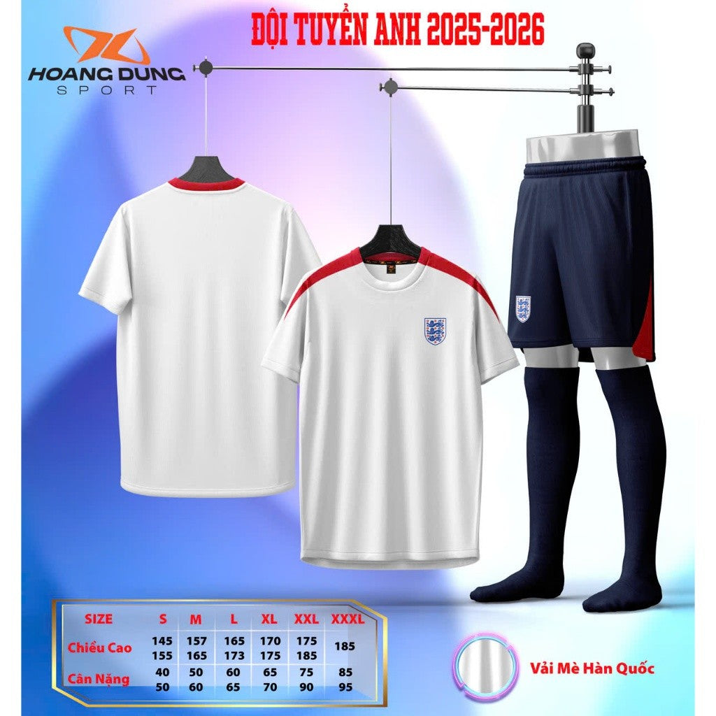 Áo Bóng Đá Đội Tuyển Anh Trắng 2024 - Thun Cao Cấp