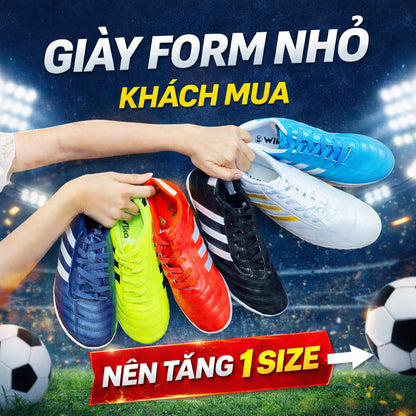 GIÀY BÓNG ĐÁ WIKA 3 SỌC (tặng tất dệt)- GIÀY PHỦI 3 SỌC DA NHĂN Chính Hãng- Đã may full đế