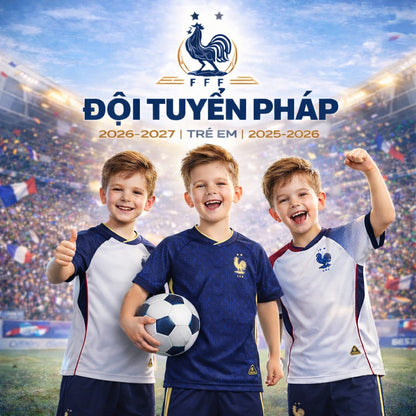 Áo Bóng Đá Trẻ Em Pháp Xanh 2024- Áo Đá Banh Trẻ Em Có in tên số