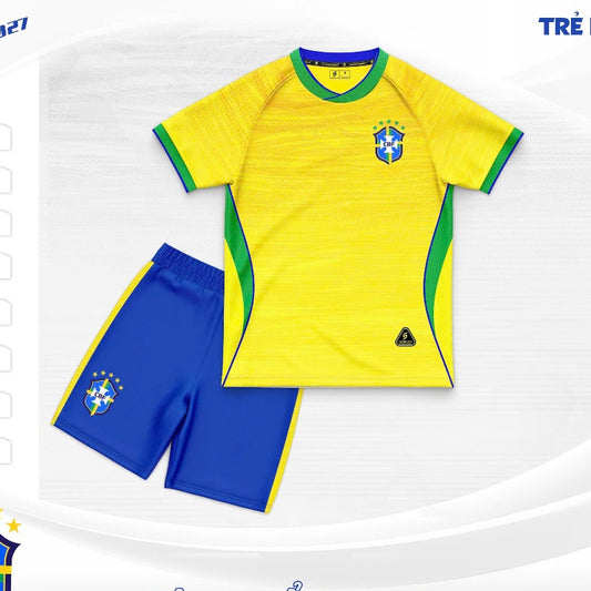 Quần Áo Bóng Đá Trẻ Em Brazil 2025, Bộ Thể Thao Trẻ Em Braxin