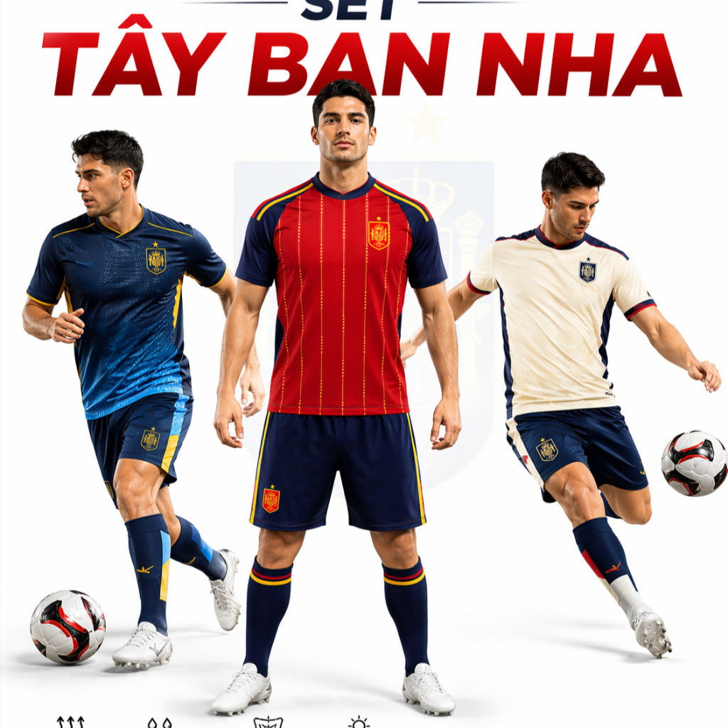 Bộ Quần Áo Bóng Đá Đội Tuyển Tây Ban Nha Đỏ - Thun Cao Cấp