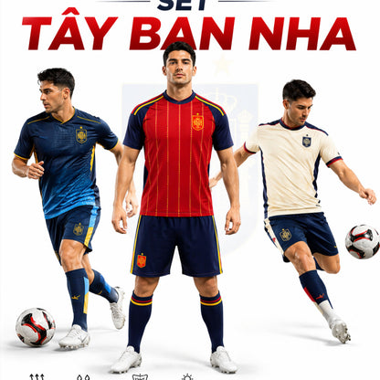 Bộ Quần Áo Bóng Đá Đội Tuyển Tây Ban Nha Đỏ - Thun Cao Cấp