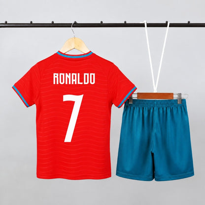Bộ Quần Áo Bóng Đá Trẻ Em Bồ Đào Nha Đỏ 2025 Ronaldo - Có in tên số theo yêu cầu