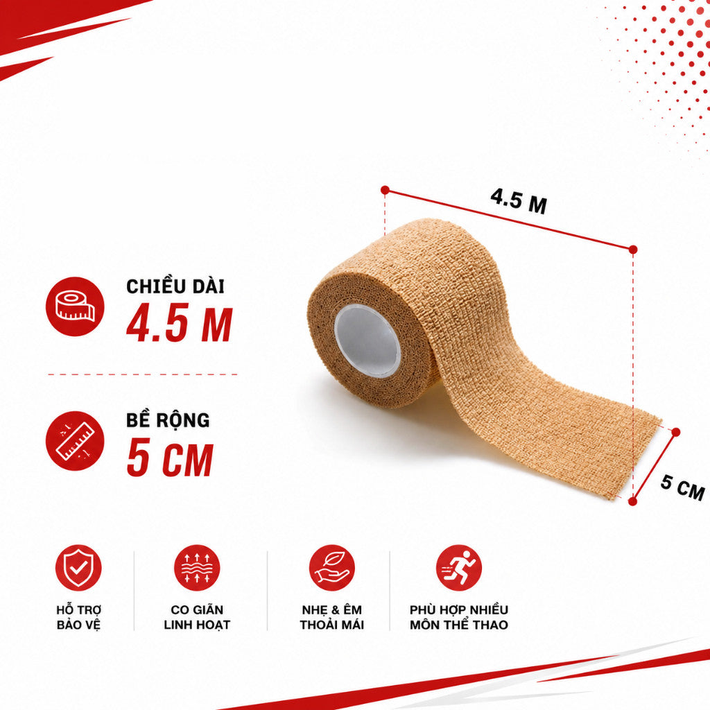 Băng Thun Bóng Đá - Băng Keo Thể Thao Tự Dính (cao su non) - rộng 5cm*4.5m